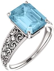 10K White Gold 10.00x8.00mm Emerald Cut Aquamarine Ring -- LIFETIME WARRANTY