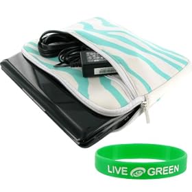 ASUS Eee PC Seashell 1008HA-MU17-PI 10.1-Inch Netbook Neoprene Sleeve Case - (Zebra Print - Turquoise / White)