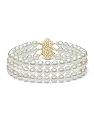 PremiumPearl Triple Strand White Freshwater Cultured Pearl Bracelet, 7" Length
