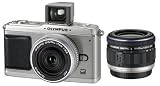 Olympus Pen E-P1 Micro Four Thirds Digital SLR Camera (14-42mm Black & 17mm Silver Pancake Lenses & VF-1 External Optical View Finder Kit) - Silver