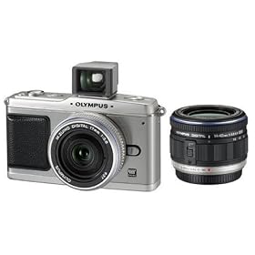 Olympus Pen E-P1 Micro Four Thirds Digital SLR Camera (14-42mm Black & 17mm Silver Pancake Lenses & VF-1 External Optical View Finder Kit) - Silver