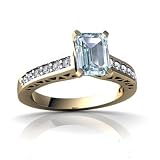 14K Yellow Gold Emerald-cut Genuine Aquamarine Engagement Ring