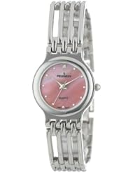 Peugeot Womens 7001PK Silver-Tone Diamond Accent Bracelet Watch