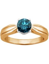 1.10 Ct Round Blue SI1/SI2 Diamond 18K Yellow Gold Ring