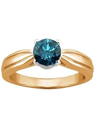 0.80 Ct Round Blue SI1/SI2 Diamond 18K Yellow Gold Ring