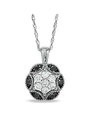 0.25 Carat (ctw) 10K White Gold Round Black White Diamond Flower Pendant 1/4 CT