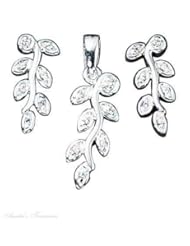Sterling Silver Cubic Zirconia Vine Post Earrings Pendant Set