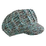 AQUA BLUE & BROWN SOFT STRETCH KNIT NEWSBOY CABBIE HAT