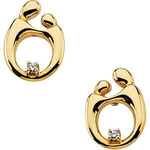 IceCarats Designer Jewelry Mother And Child Diamond Post Earring 14K Yellow Gold