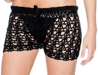 Womens Cute Crochet Short Shorts Swimsuit Cover Up Black Medium