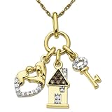 14k Yellow Gold Champagne and White Diamond Mom, Child, House, and Key Charm Pendant (1/10 cttw), 18
