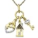 14k Yellow Gold Champagne and White Diamond Mom, Child, House, and Key Charm Pendant (1/10 cttw), 18
