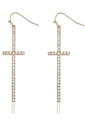 2 Pairs of Goldtone with Clear Iced Out Ellongated Style Cross Dangle Earrings