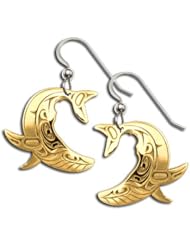 14K Yellow Gold Northwest Coast Native American Humpback Whale Earrings. Made in USA.