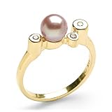 Freshwater Pearl Ring with Diamond in 14K Yellow Gold