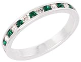 Sterling Silver Eternity Band, w/ May Birthstone, Emerald Crystal, 1/8 (3mm) wide