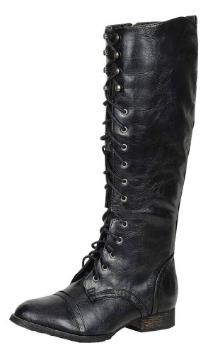 Breckelles Outlaw-13 Women's Knee High Lace Up Combat Boots