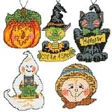 Halloween Characters Counted Cross-Stitch Ornaments Kit, Set of 5