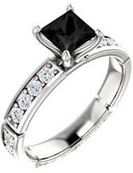 10K White Gold Princess Cut Black and White Diamond Ring -- LIFETIME WARRANTY
