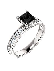 14K White Gold Princess Cut Black and White Diamond Ring -- LIFETIME WARRANTY