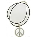 Stainless Steel, 30mm X 47mm, Peace Sign, Pendant 19 Inch Long 2 mm Diameter Black Rubber Cord Necklace