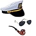 Tigerdoe Captain Hat 3 Pc Set - Sailor Hat, Aviator Glasses & Pipe - Skipper Costume - Yacht Captain Costume