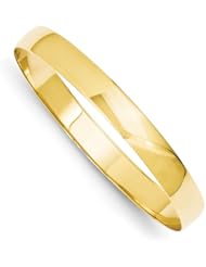 14k Yellow Gold 8mm Solid Polished Half-Round Slip-On Bangle. Metal Wt- 18.03g