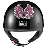 GLX DOT Half Motorcycle Helmet Swarovski Heart with Wings Purple Large