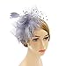 Wheebo Fascinator Hat Flower Feather Mesh Net Veil Party Wedding Headband for Women Girls (A-Gray)