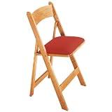 Natural Wood Poker Chair with Red Nylon Upholstery by Trademark Global