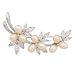 JanKuo Jewelry Silver Tone Brooch For Mother's Day with Leaf Shape of Cubic Zirconia and Mother of P