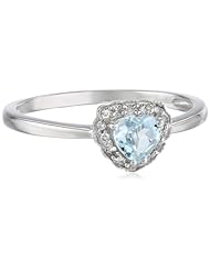 White Gold Diamond (0.07cttw, G-H Color, I1-I2 Clarity) and Aquamarine Heart Ring, Size 6