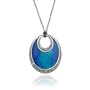 Sterling Silver Marcasite and Blue Epoxy Oval Pendant, 18"