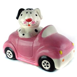 Dog in Car - Pink Animal Piggy Bank