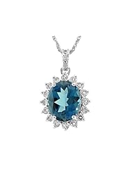925 Sterling Silver Oval London Blue Topaz and White Topaz Pendant