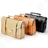 Vintage Retro School College Campus 13 inch Frame Satchel University Messenger Shoulder Cross Body Leather Bag Brief Case Medium Size Khaki Beige / Brown / Black with Strap