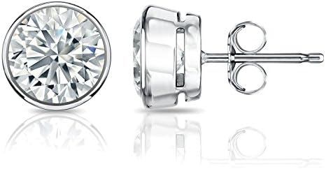 14k White Gold Round Diamond Stud Earrings Bezel (1/5 cttw, H-I Color, I2-I3 Clarity)