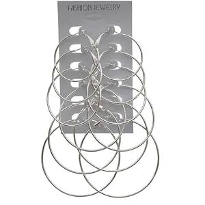 Fashion Hoop Earrings Set of 6 Pairs in Graduated Sizes (Available in Silver, Gold, Multi-Colored,...