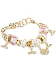 Gold Tone Celtic Knot and Bead Charm Bracelet, 7.5"