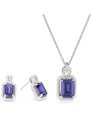 Sterling Silver Gemstone and Diamond Pendant and Earrings Set