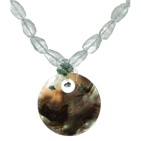 Sterling Silver Faceted Aquamarine and Apatite Chip Necklace w  Grey Shell... by Amazon.com Collection