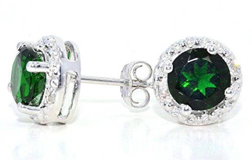 2 Ct Simulated Emerald & Diamond Round Stud Earrings 14Kt White Gold & Sterling Silver