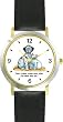Dalmatian & White Cat - Dog & Cat Cartoon or Comic - JP Animal - WATCHBUDDY&reg; DELUXE TWO-TONE THEME WATCH - Arabic Numbers - Black Leather Strap-Size-Women's Size-Small