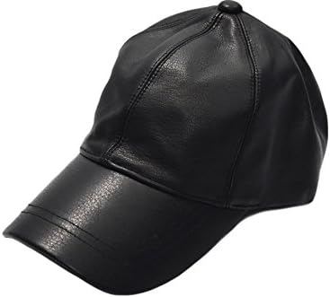 Unisex Polo Style Genuine Leather Black Baseball Cap with Inner Lining