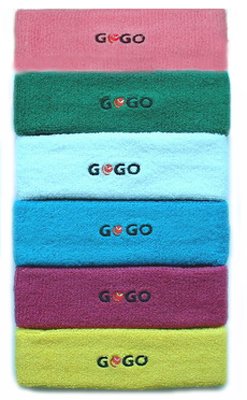 GOGO™ Thick Solid Color Embroidery Headband/ Sweatband - GOGO Logo (price for ONE DOZEN)