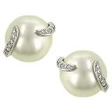 White South Sea Pearl Earrings with Pave Claws .10cttw