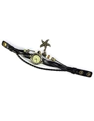 Jim 1PC Vintage Trial Order New Quartz Starfish Weave Wrap Around Leather Bracelet Lady Woman Wrist Watch Black