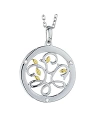 Ze Sterling Silver 18k Yellow Gold Diamond Tree of Life Pendant. 18"