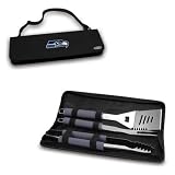 Metro BBQ Tote - Seattle Seahawks - The Metro BBQ Tote stands out among other portable barbecue tool set. It's a 3-piece BBQ tool set with gray silicone handles in an attractive black polyester zip-up case with an adjustable black shoulder strap. It inc