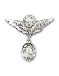 Sterling Silver Baby Badge with St. Katherine Drexel Charm and Angel w/Wings Badge Pin